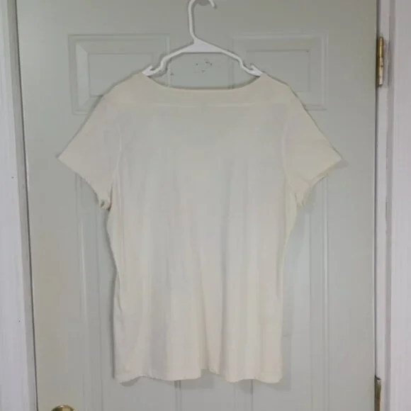 Charter Club T-Shirt XL Womens Floral 100% Cotton Short Sleeve Ivory & Red - Picture 4 of 6